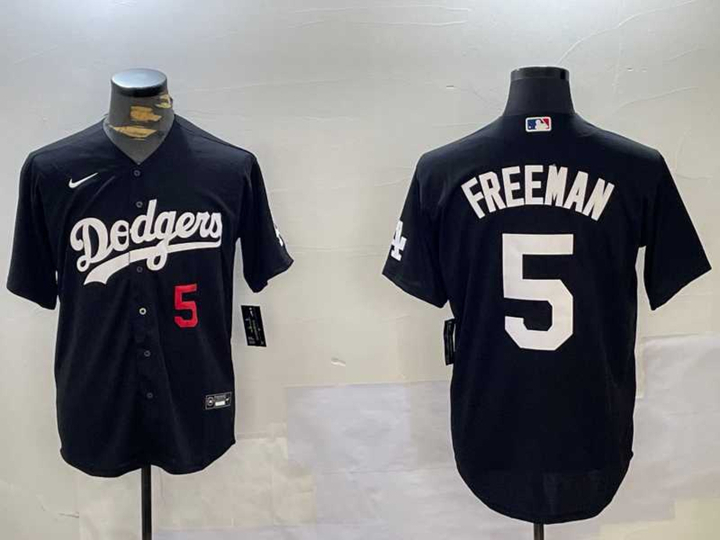Men%27s Los Angeles Dodgers #5 Freddie Freeman Number Black Cool Base Jersey